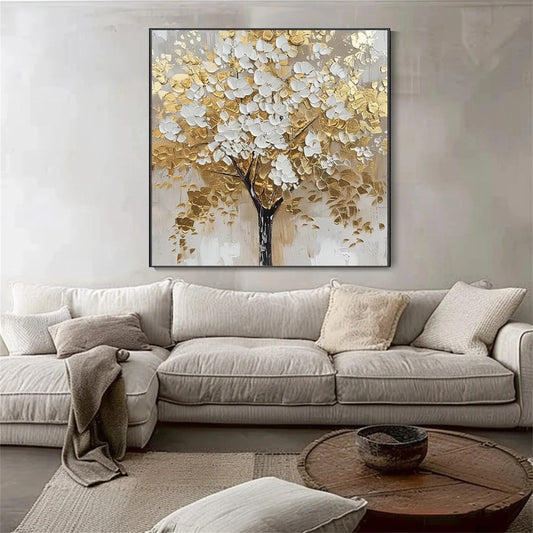 Golden Whisper Tree Abstract Painting