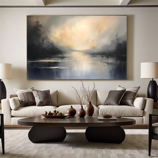 Silent Glow Misty River Abstract Painting