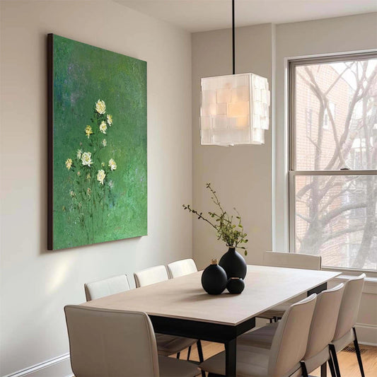 Verdant Whisper Yellow Rose Abstract Painting