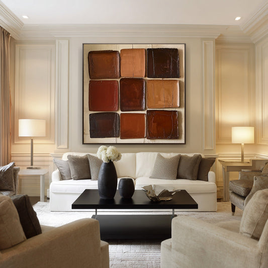 Caramel Nine-Block Textured Abstract Painting