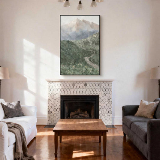 Misty Peaks Valley Impasto Landscape Painting