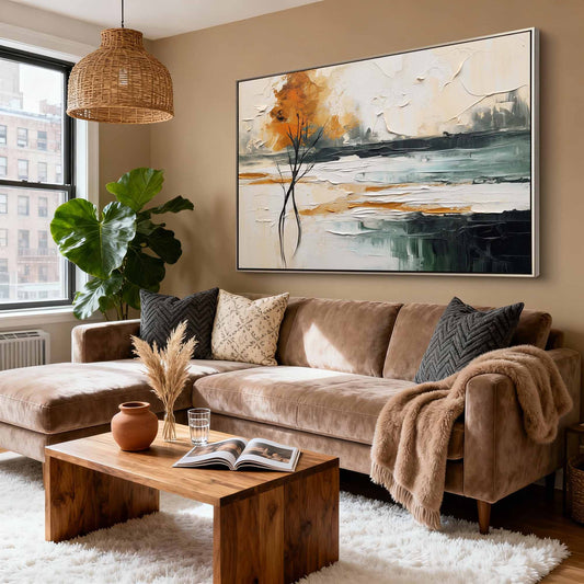 Amber Solitude Landscape Impasto Canvas Art