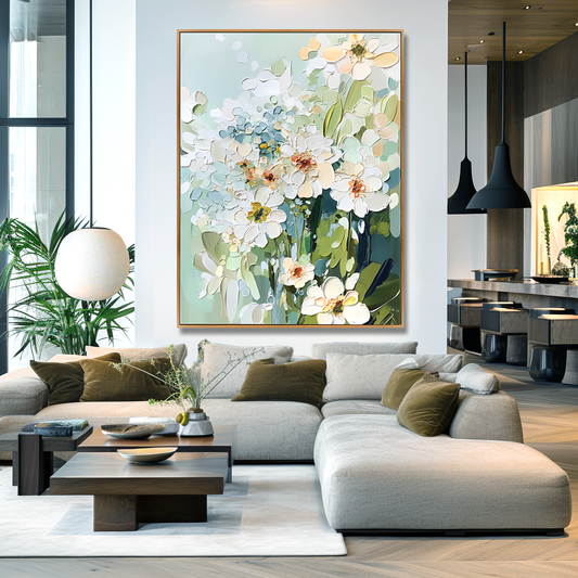 Spring Breeze White Floral Abstract Painting