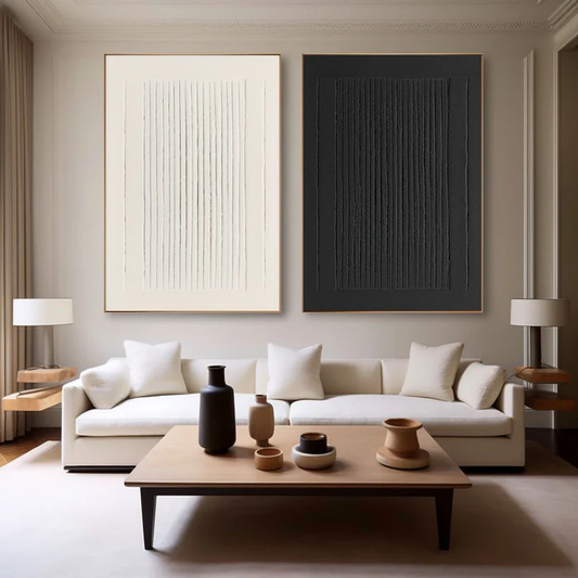 Dual Balance Black and White Textured Painting Set Set of 2