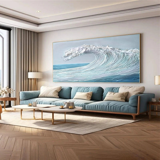 Silver Crest-Textured Ocean Wave Painting