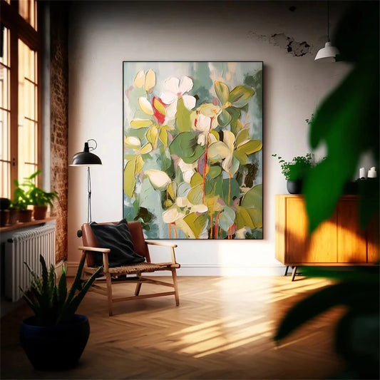 Verdant Whisper Floral Abstract Painting