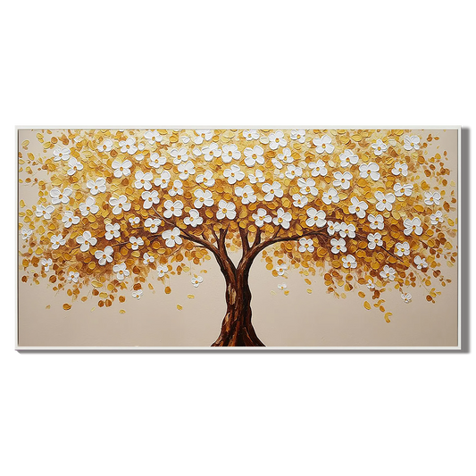 Amber Canopy-White & Gold Tree Painting