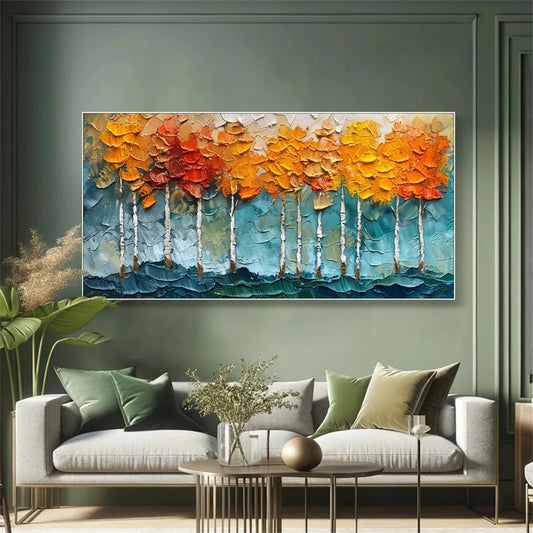 Golden Canopy Birch Abstract Painting