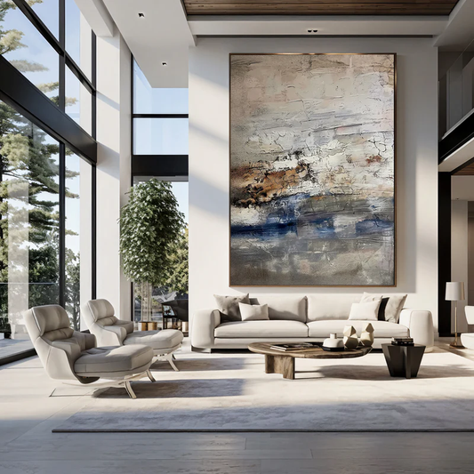 Ocean Drift Beige & Blue Abstract Painting