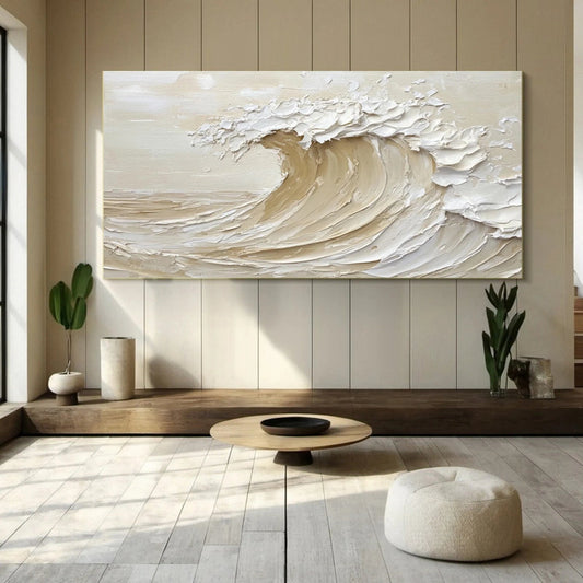 Golden Crest-Beige Ocean Wave Painting