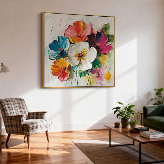 Vibrant Bloom Impasto Floral Oil Painting