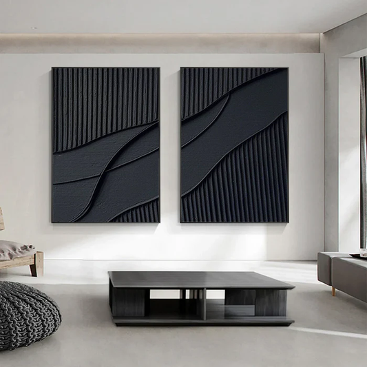 Midnight Rhythm Black Abstract Wall Art Set Set of 2