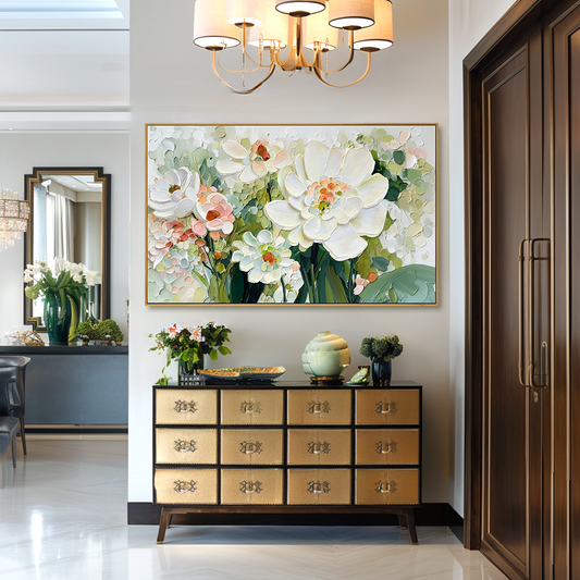 Ivory Bloom–Textured Floral Oil Painting