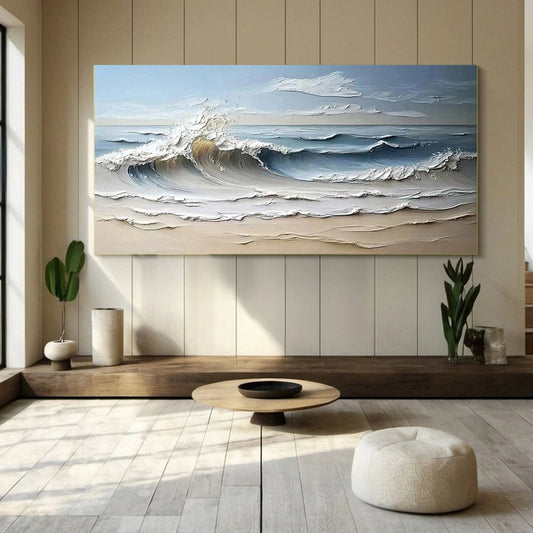 Golden Wave-Beige Textured Ocean Painting