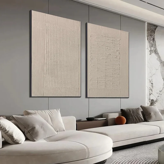 Set of 2 Beige Textured Paintings