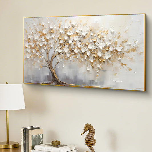 Golden Blossom Tree Impasto Canvas Art