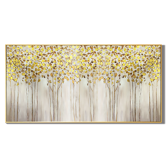 Golden Veil Abstract Forest Painting