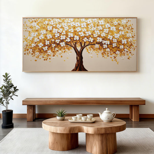 Amber Canopy-White & Gold Tree Painting