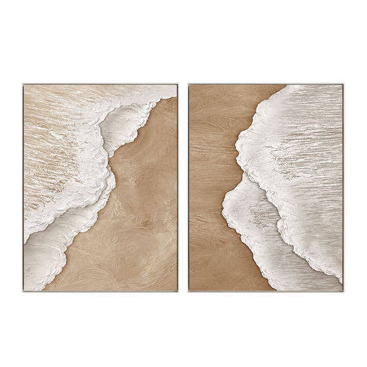 Serene Shore Beige Textured Painting Set Set of 2