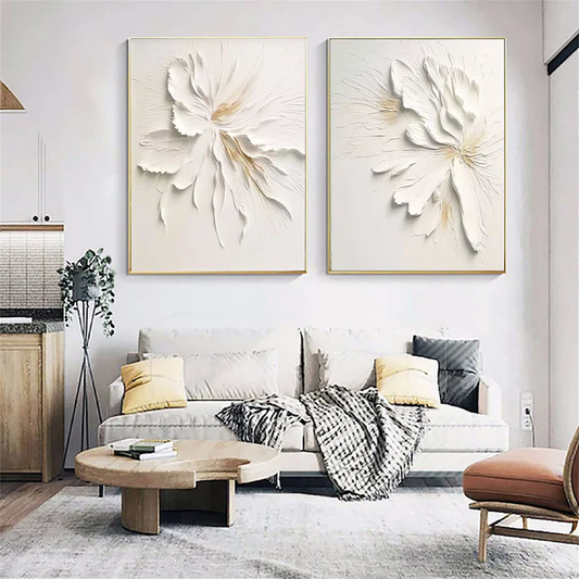 Whisper Bloom White Floral 3D Painting Set Set of 2