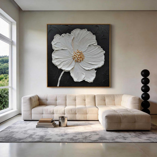 Midnight Pearl Textured Floral Painting