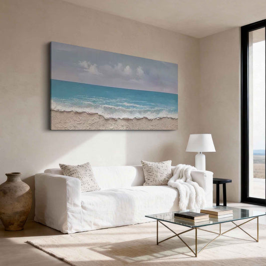 Turquoise Shoreline Textured Ocean Painting