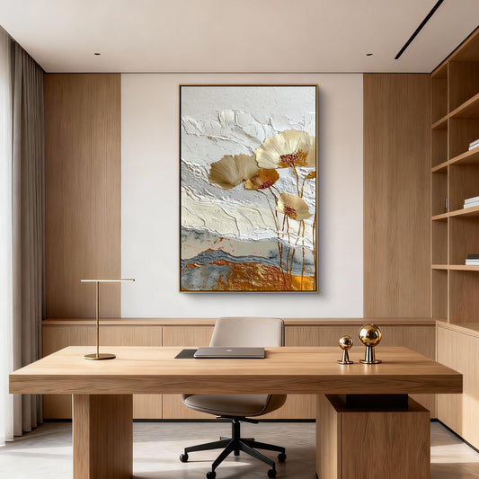 Gilded Ochre Floral Impasto Painting