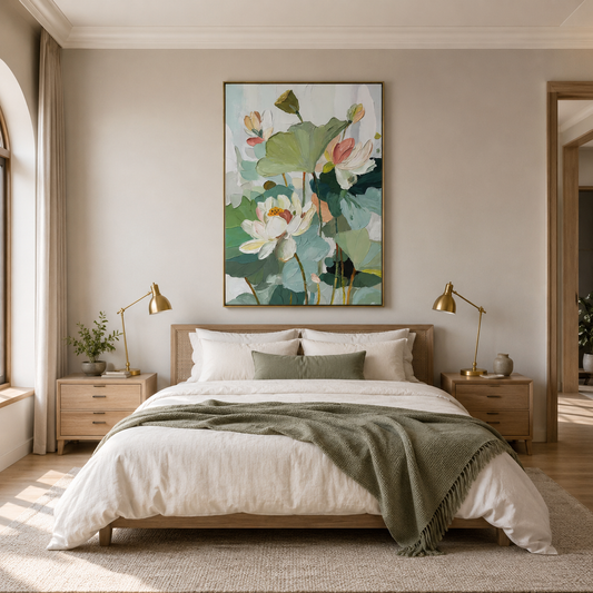 Emerald Lotus¨CTextured Botanical Oil Painting