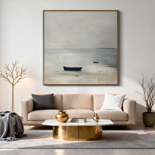 Still Shore Boat Landscape Painting