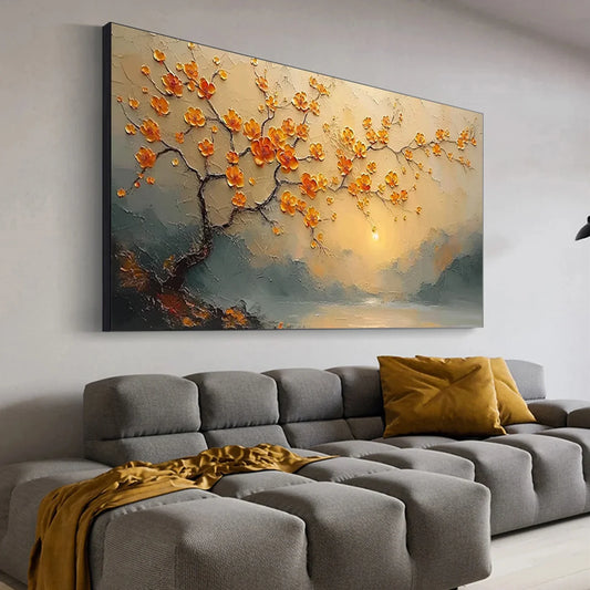 Amber Dawn Blossom Landscape Abstract Painting