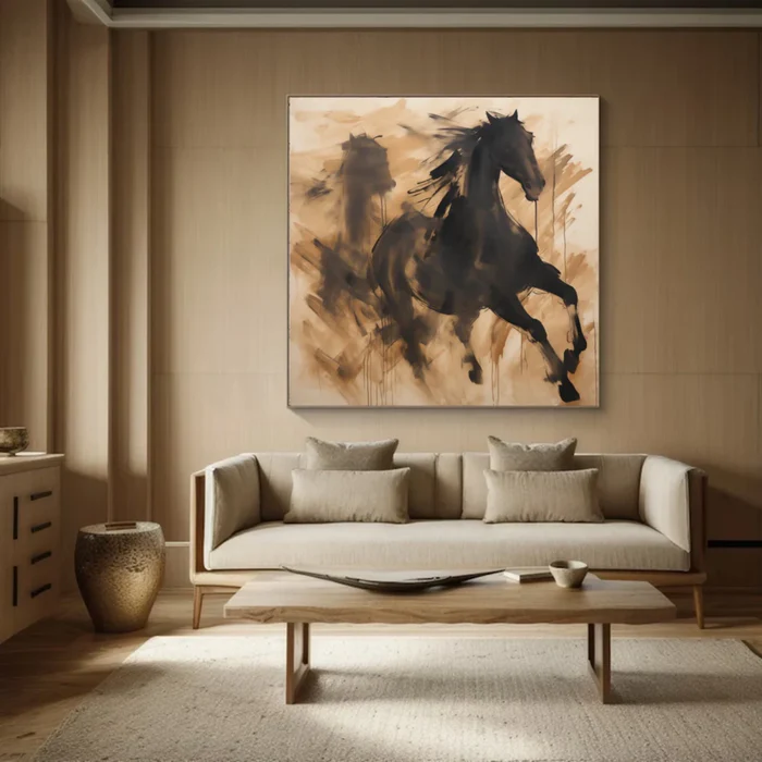 Arteleer | Black Horse Wall Art | Modern Animal Painting for Living Room