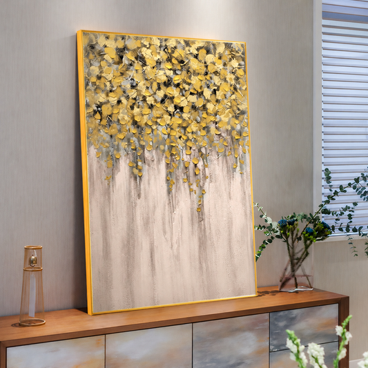 Golden Cascade Botanical Abstract Painting