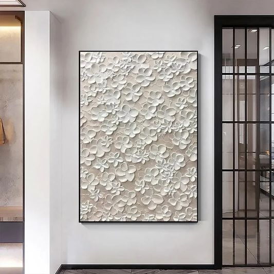 Whisper Bloom White Floral Textured Painting