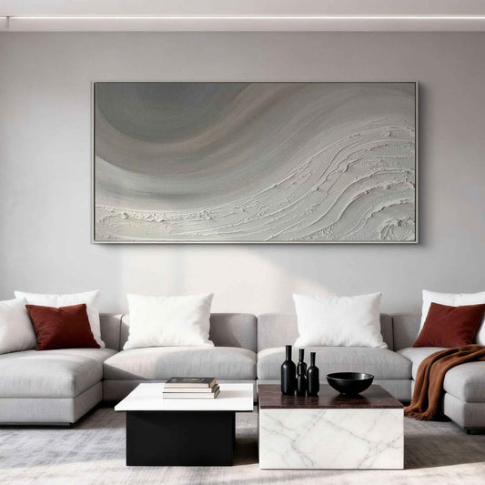 Soft Gray Wave Abstract Painting