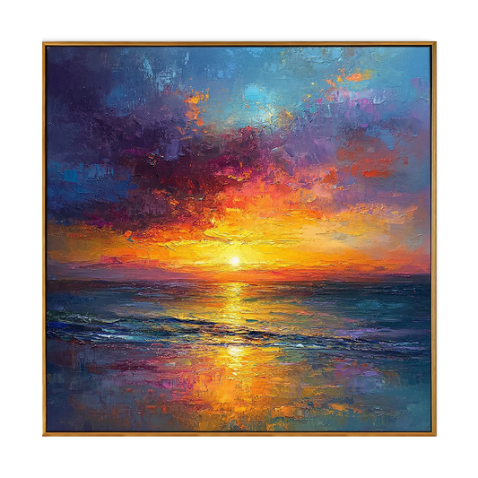 Aurora Tide Sunset Ocean Impasto Oil Painting
