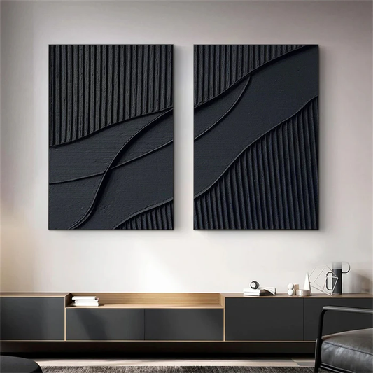 Midnight Rhythm Black Abstract Wall Art Set Set of 2