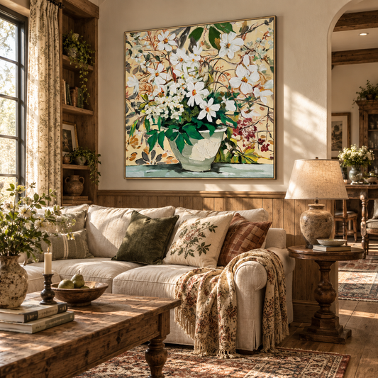 Whispering Petals White Floral Still Life Painting