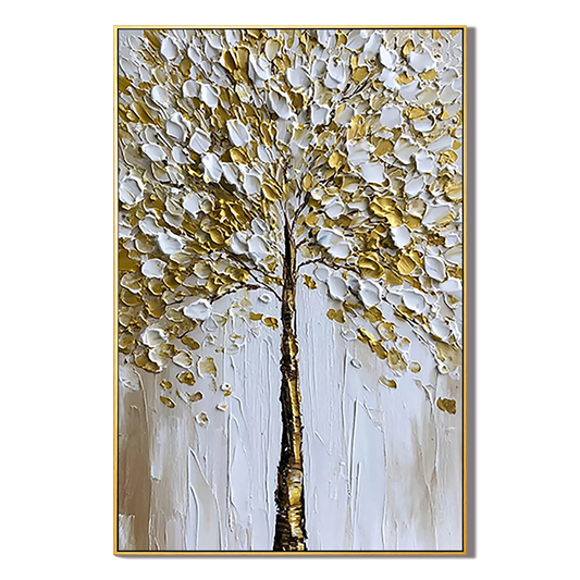 Lumiere White-Gold Tree Painting