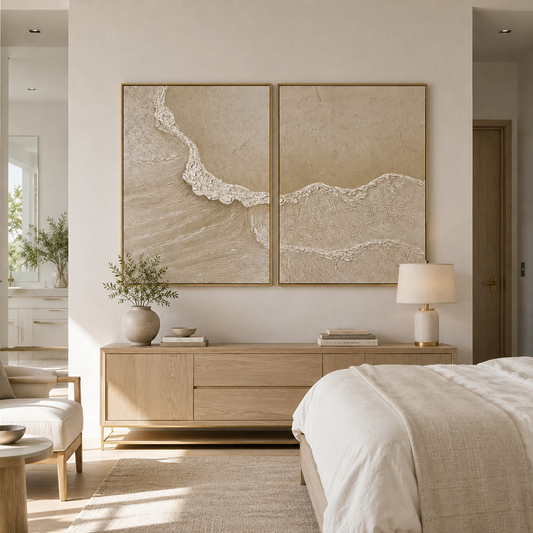 Earth Whisper Beige Textured Abstract Painting Set Set of 2