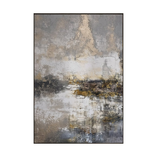Abstract Gold Landscape – Textured Black & White Painting