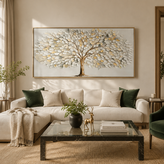 Serene Silver Leaf Tree Abstract Painting