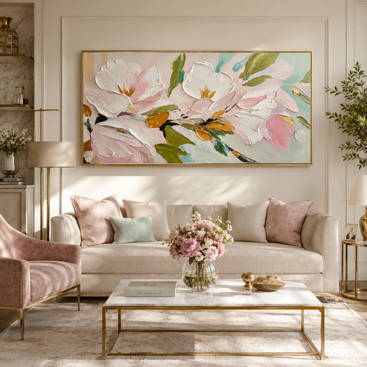 Soft Pink Magnolia Textured Painting