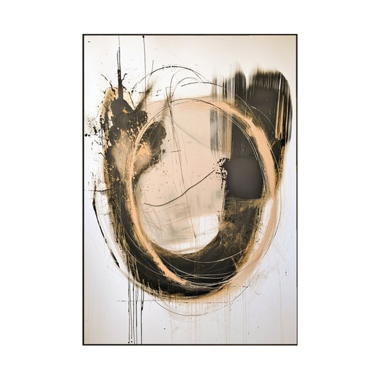 Dynamic Abstract Circle – Black & Gold Textured Painting