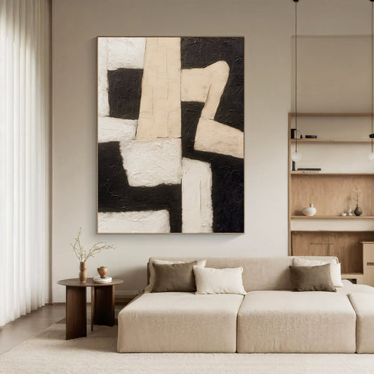 Geometric Figure – Black & Beige Abstract Painting