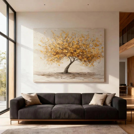 Golden Blossom Tree – Textured Nature Painting