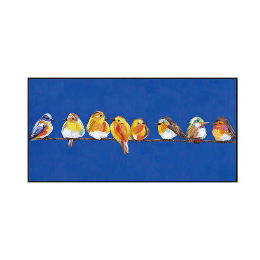 Colorful Chorus Birds on Blue Painting #I3635