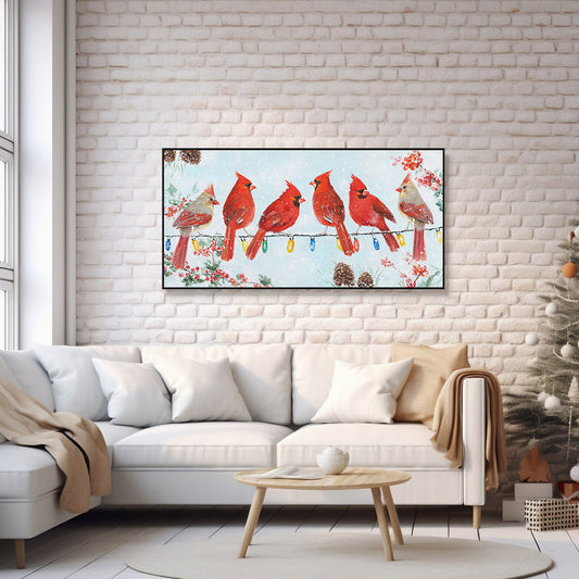 Winter Cardinals Bird Painting #J3554