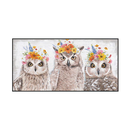 Floral Crown Owls Painting #J3583