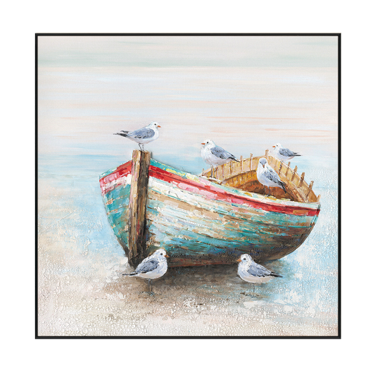 Seagulls on Old Boat Painting #J3609