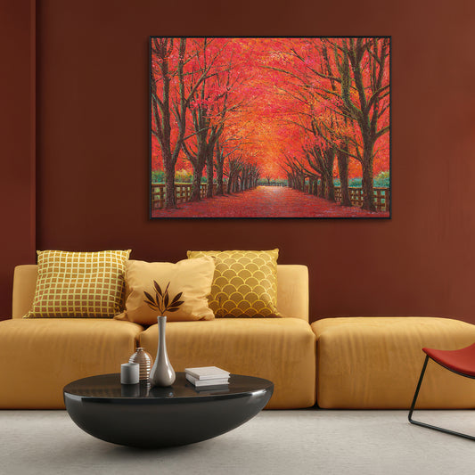 Crimson Path Autumn Forest Painting #J4017